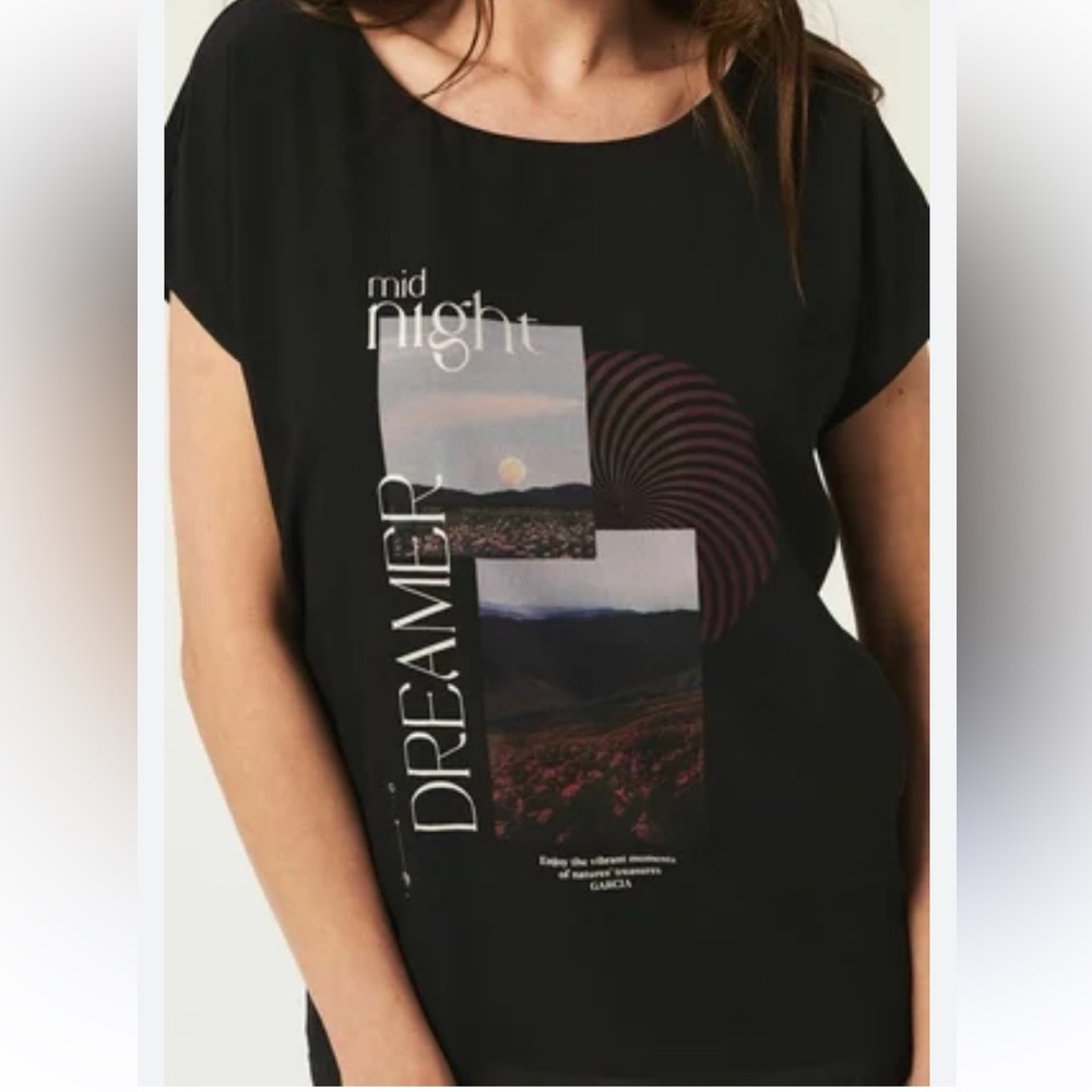 Garcia Black Graphic Dreamer Top short sleeve shirt size Medium